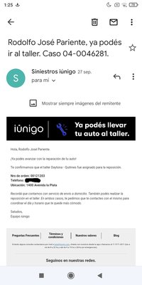 Comprobante del seguro que me pago la rueda